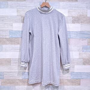Vineyard Vines Varsity Tipped Sweatshirt Dress Gray Mock Neck Mini Womens Large